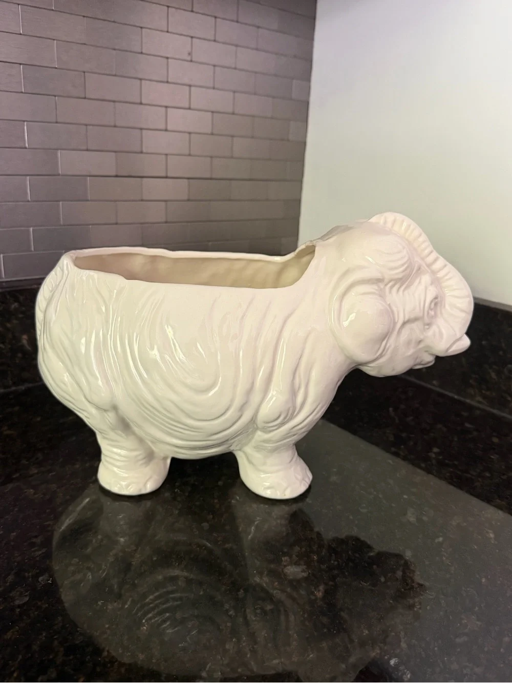 Vintage USA Pottery White Elephant Planter | Large Glossy Ceramic Cachepot | 12”
